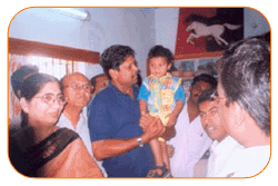 Mr. N Bitra, Friends & Family, With Mr. Kapil Dev & Sri PNV Prasad, Ex. SAAP Chairman, The occasion of Kinetic Boss Vehicle Opening at Bitra's House At Banjara Hills, Road No. 10, On 21st Oct'2002.